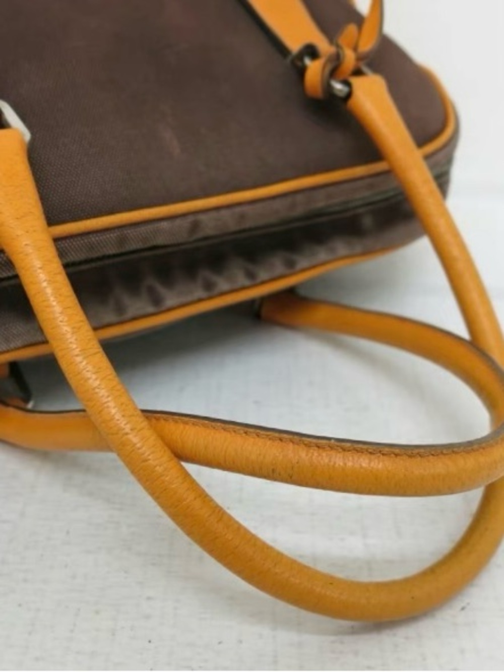 Prada Brown Canvas Satchel with yellow Leather Trim - Picture 3 of 7